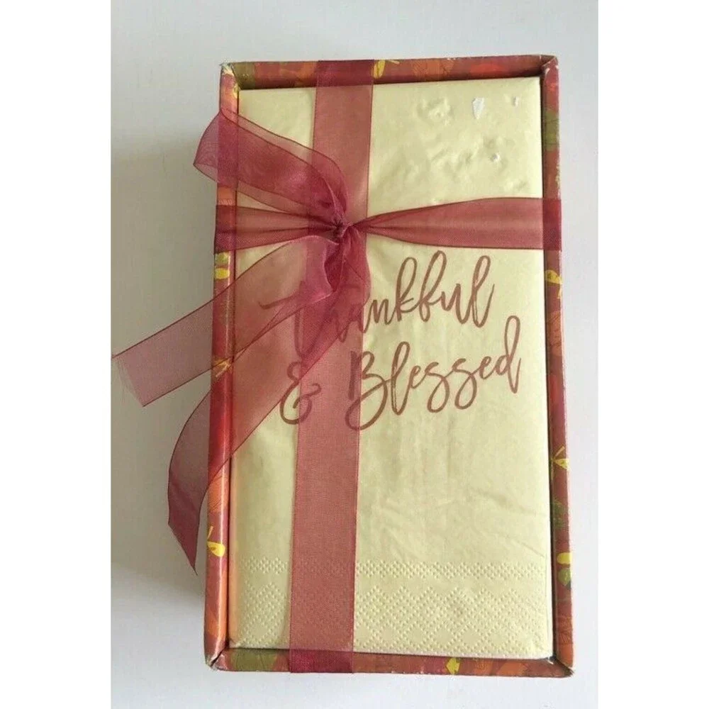 Thanksgiving Thankful Blessed Paper Napkins 40 ct Guest Bath W/Caddie DEcoupage